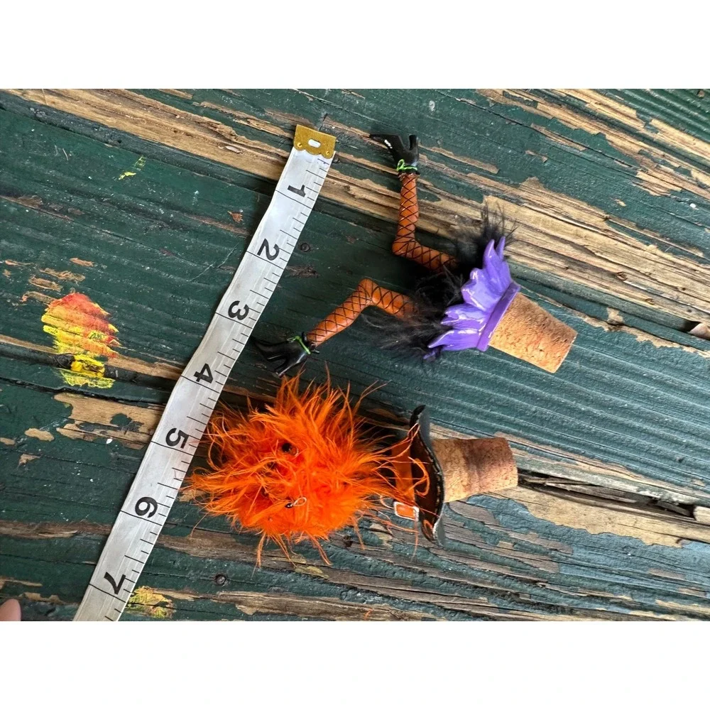 Halloween‎ Witch Wine Bottle Stoppers Set of 2 Legs and Hat Orange Purple Black